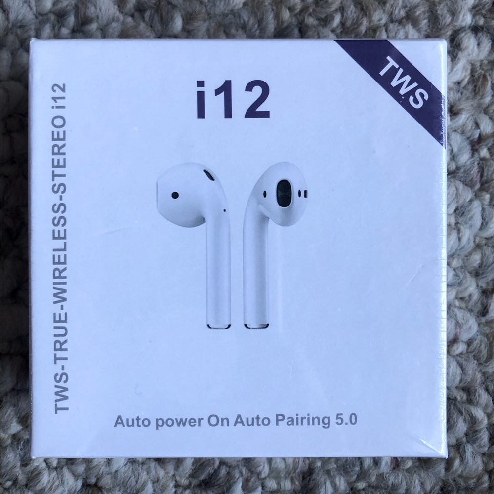 New TWS True Wireless Stereo i12 Earbuds White Auto Pairing 5.0 Auto Power On